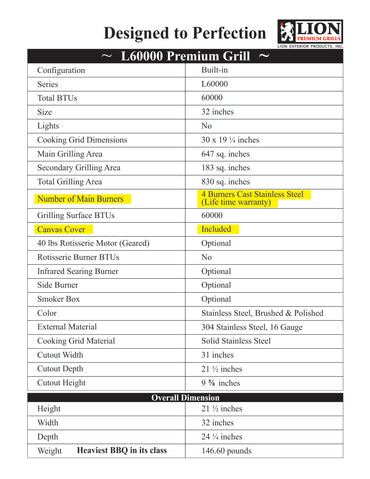 L-60000 Built in BBQ 32" w/ Grill Cover