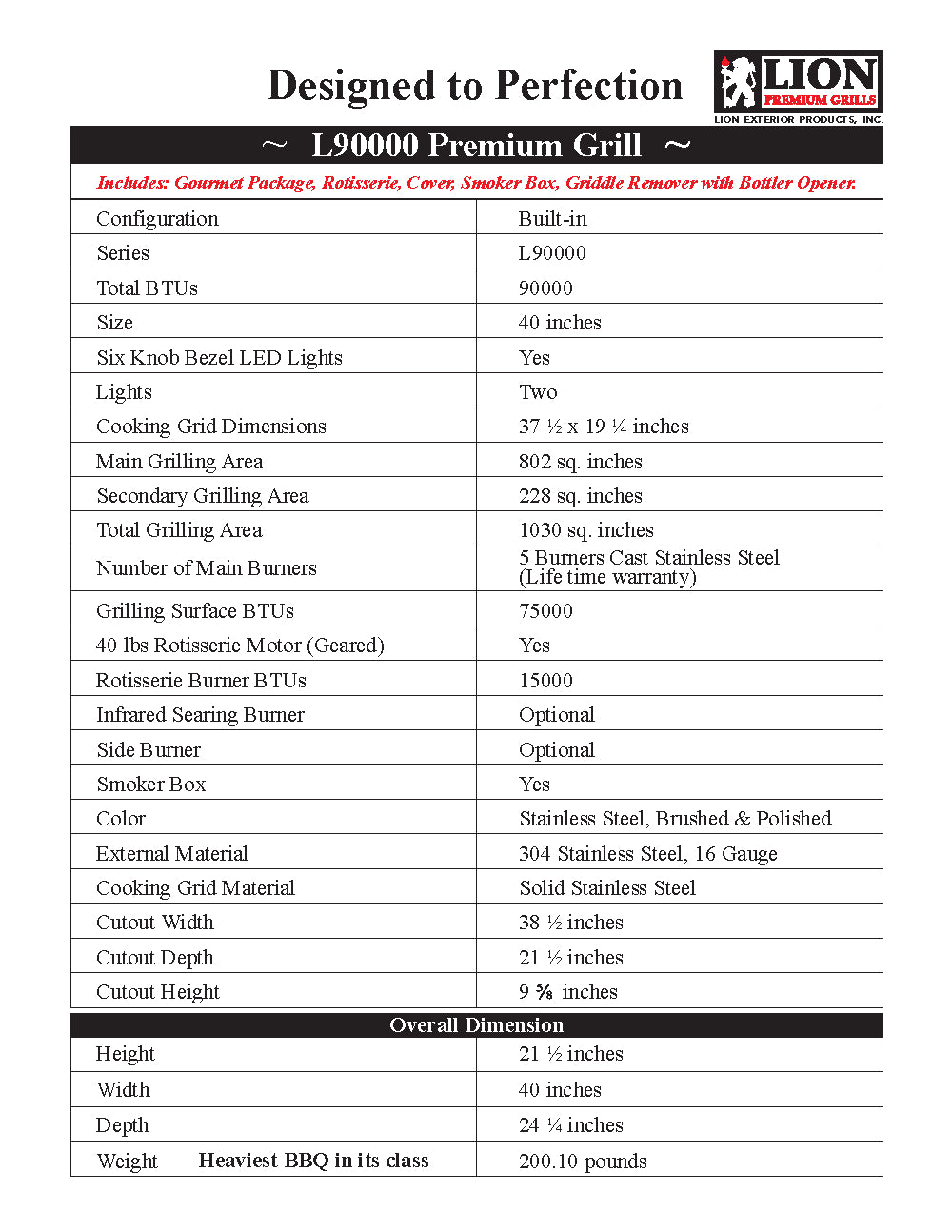 L-90000 Built in BBQ 40"